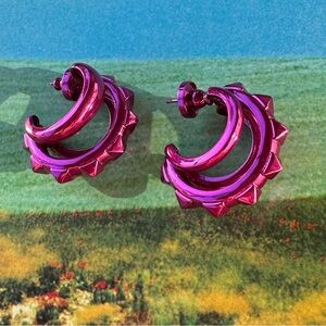 Valentino Vibrant Pink Studded Tripple Hoop Earrings